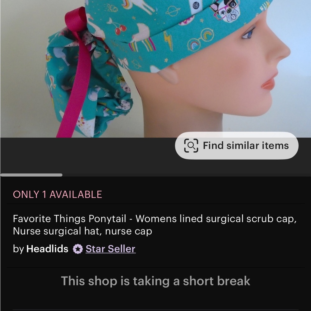 Blue Bouffant Surgical Hat with Decorative Pattern and Elasticized Fit